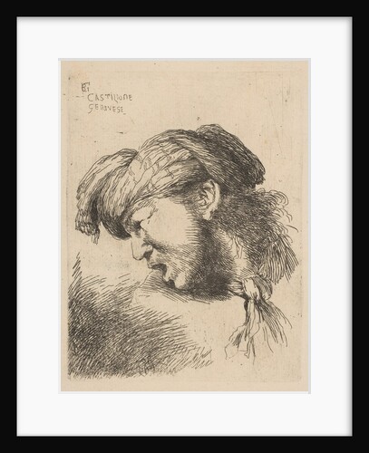 Man wearing a turban, a tie fastened around his neck, facing left, from the series …, ca. 1645-50 by Giovanni Benedetto Castiglione