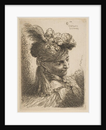 Young man facing three quaters right wearing a fur headdress with a plume, jewel an…, ca. 1645-50 by Giovanni Benedetto Castiglione