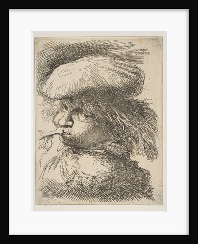 Young man with a trumpet facing left, from the series of 'Small Heads in Oriental…, ca. 1645-1650 by Giovanni Benedetto Castiglione