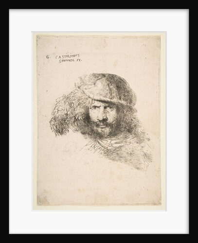 Head of a man wearing a feathered ca by Giovanni Benedetto Castiglione