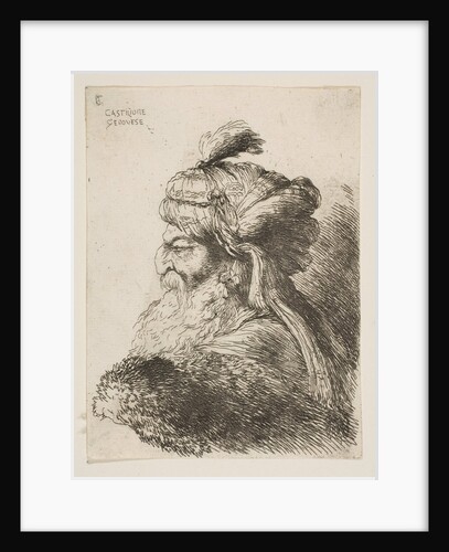 Head of an old man with a turban facing left, from the series of 'Small Heads in …, ca. 1645-1650 by Giovanni Benedetto Castiglione