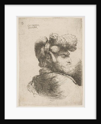 Man in profile facing right, wearing a fur hat, from series of 'Small Heads in Or…, ca. 1645-1650 by Giovanni Benedetto Castiglione