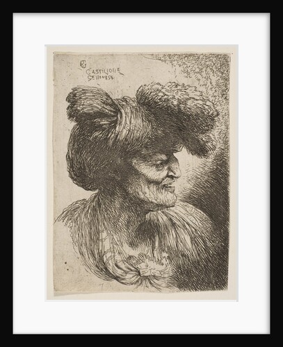 Bust of beardless old man in profile facing right, from the series of 'Small Head…, ca. 1645-1650 by Giovanni Benedetto Castiglione