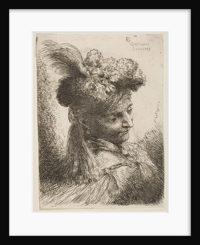 Young man facing three quaters right wearing a fur headdress with a plume, jewel …, ca. 1645-1650 by Giovanni Benedetto Castiglione