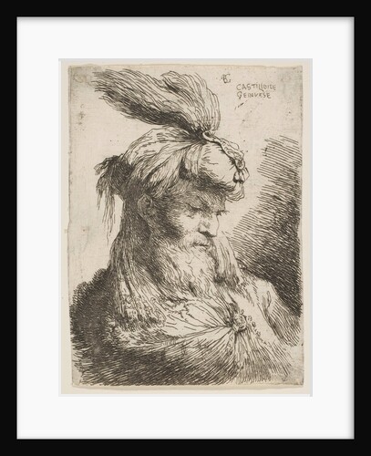 Head of a bearded man with a turban facing right, from the series of 'Small Heads…, ca. 1645-1650 by Giovanni Benedetto Castiglione