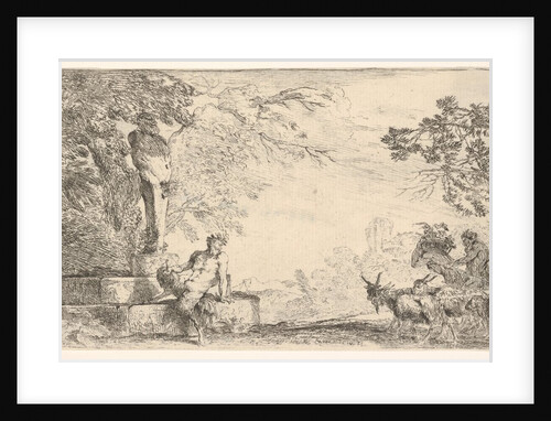 A satyr reclining at the foot of a staute of Priapus, goats at the right, ca. 1645-48 by Giovanni Benedetto Castiglione