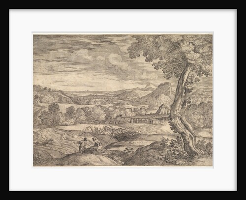 Landscape with a brick factory in the middle ground, a standing man in the foreground p…, 1626-80 by Giovanni Francesco Grimaldi