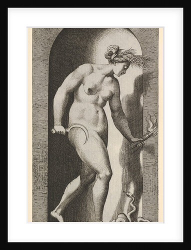 Plate 14: Ceres in a niche, facing right, standing over a two-headed snake and holding a h…, 1526 by Giovanni Jacopo Caraglio