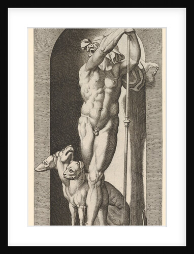 Plate 7: Pluto in a niche, holding a bident, with Cerberus next to him, from a series of m…, 1526 by Giovanni Jacopo Caraglio