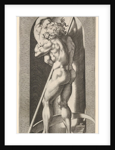 Plate 1: Saturn in a niche devouring his son, standing before a scythe, from a series of m…, 1526 by Giovanni Jacopo Caraglio