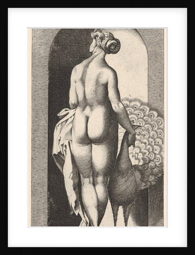 Plate 4: Juno standing in a niche, viewed from behind, stroking a peacock to her right, fr…, 1526 by Giovanni Jacopo Caraglio
