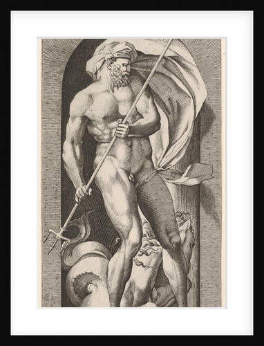 Plate 5: Neptune standing in a niche holding a trident, with a hippocampus beh…, 1526 by Giovanni Jacopo Caraglio