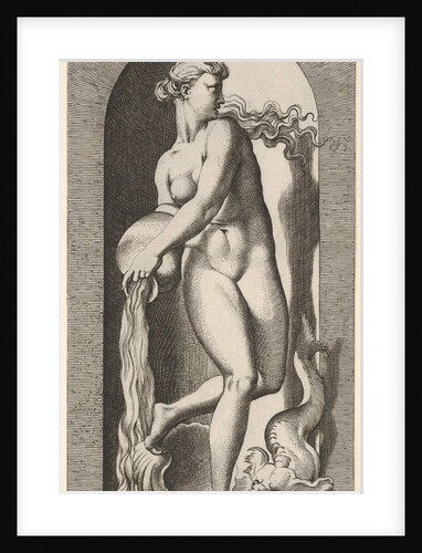 Plate 6: Thetis standing in a niche with a shell and sea creature, pouring water out of a …, 1526 by Giovanni Jacopo Caraglio