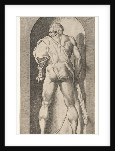 Plate 15: Hercules standing in a niche, wearing a lion skin and holding a club, viewed fro…, 1526 by Giovanni Jacopo Caraglio