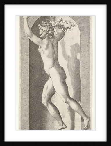 Plate 16: Hebe in a niche with her hands in the air, running to the left while looking to …, 1526 by Giovanni Jacopo Caraglio