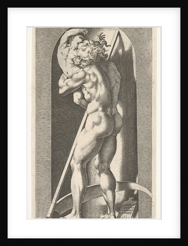 Plate 1: Saturn in a niche devouring his son, standing before a scythe, from a series of m…, 1526 by Giovanni Jacopo Caraglio