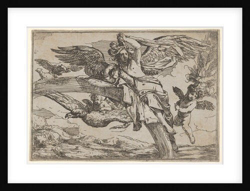 Air, represented by Iris reclining on her rainbow, accompanied by a winged putto bearin…, 1640-60 by Giulio Carpioni