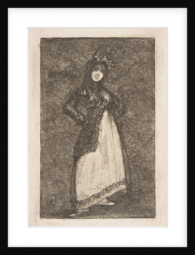 A 'Maja' standing against a dark background by Francisco Goya