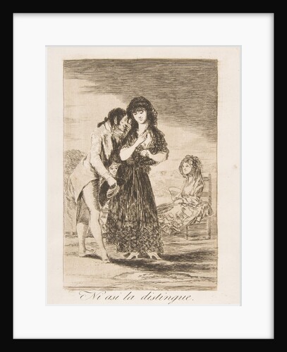 Plate 7 from 'Los Caprichos' : Even thus he cannot make her out, 1799 by Francisco Goya
