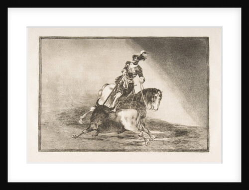 Plate 10 from 'La Tauromaquia': Charles V spearing a bull in the ring at Valladolid, 1816 by Francisco Goya