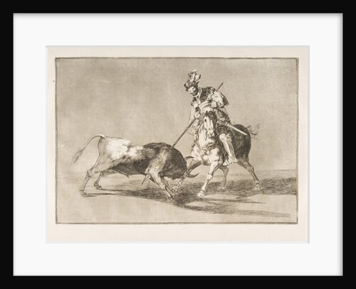 Plate 11 from the 'Tauromaquia': The Cid campeador spearing another bull., 1816 by Francisco Goya