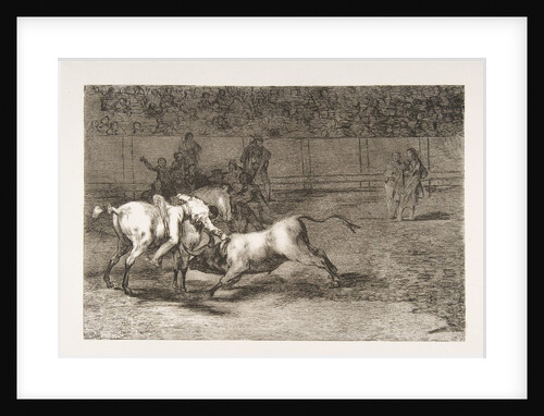 Plate 23 from the 'Tauromaquia':Mariano Ceballos, alias the Indian, kills the bull from hi…, 1816 by Francisco Goya