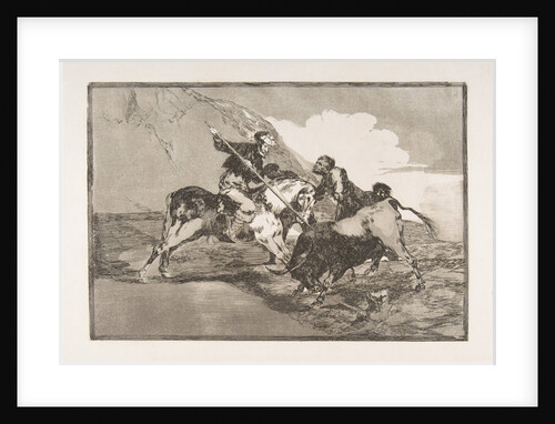 Plate 1 from 'The Tauromaquia': The way in which the ancient Spaniards hunted bulls on hor…, 1816 by Francisco Goya