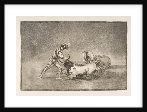 Plate 9 of the 'Tauromaquia': A Spanish knight kills the bull after having lost his horse., 1816 by Francisco Goya