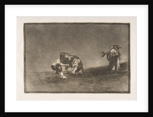 Plate 16 of the 'Tauromaquia': The same man throws a bull in the ring at Madrid., 1816 by Francisco Goya