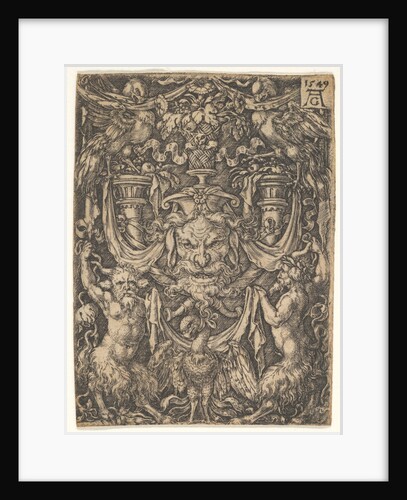 Ornamental Design with a Mask and an Eagle between Two Fauns below, 1549 by Heinrich Aldegrever
