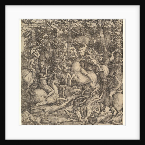 Battle between cavalry and infantry in a wood, 16th century by Hieronymus Hopfer