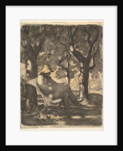 A Man Reading in a Garden; Preliminary sketch for a Man Reading in a Garde by Honore Daumier