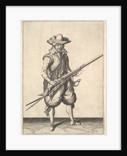 A soldier shaking the powder from the top of the pan, from the Musketeers series, plate 19, in… by Unknown