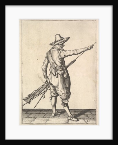A soldier pulling out the ramrod from its holder, from the Musketeers series, plate 25, in Wap… by Unknown