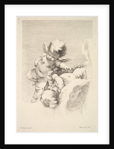 Two Cupids, One Holding a Wreath, mid to late 18th century by Jacques Gabriel Huquier
