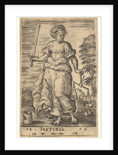 Justice, an allegorical figure holding a balance in her left hand and a sword in her right…, 1579 by Jan Wierix