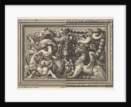 Design for a Panel with Two Variants containing a Hippocamp and a Griffin, from: Ornements…, 1651 by Jean le Pautre