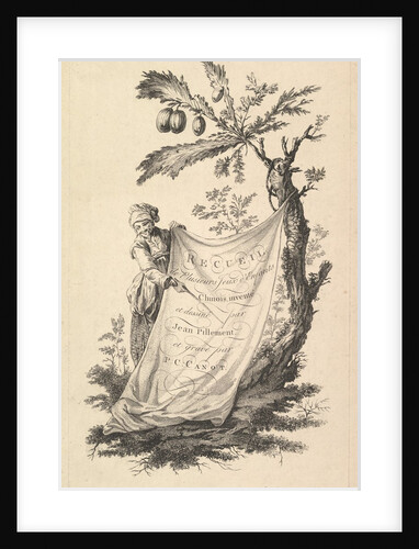Title page: a smiling man holds a corner of a cloth tied to a fig tree and points with a s…, 1759 by Pierre-Charles Canot