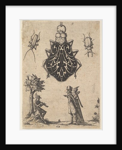 Pendant Shaped like a Beetle with a Couple and a Young Man Playing an Instrument, 1619 by Jean Toutin