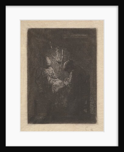 Two Women Sewing by Lamplight, ca. 1853 by Jean Francois Millet