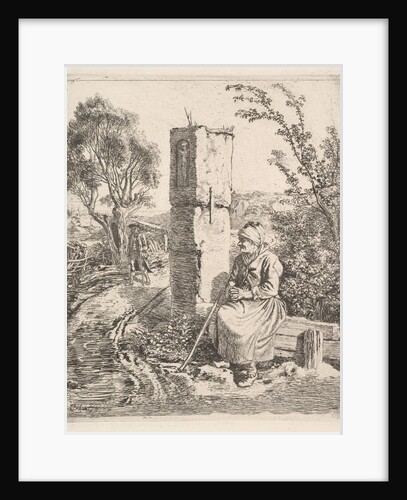 An Old Lady Sitting Near a Pillar at Side of Road, 1819 by Johann Christian Erhard