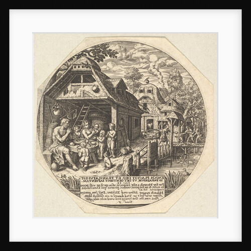 Enoch and his family surrounding a meal table and holding their hands in a gestur…, ca. 1580-1623 by Johann Theodor de Bry