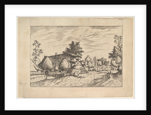 Village Street, hay stacked in front of a farm from Praediorum villarum et rusticar…, ca. 1559-61 by Johannes van Doetecum I