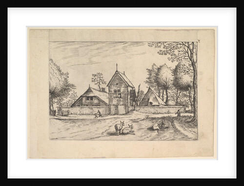 Farmstead, cows and herdsman in the foreground from Praediorum villarum et rusticar…, ca. 1559-61 by Johannes van Doetecum I