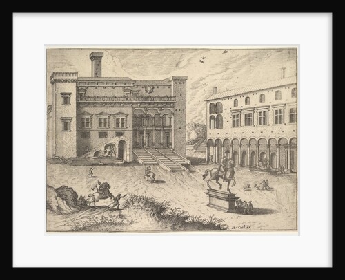 View of the Campidoglio on the Capitoline Hill, with equestrian statue at lower right, fro…, 1562 by Johannes van Doetecum I