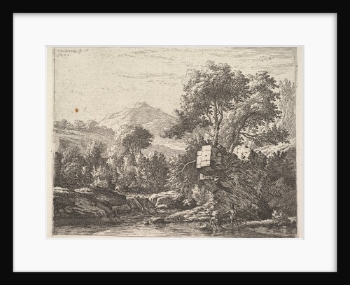 Two men standing ankle-deep in a body of water with a rocky outcrop behind them, to the le…, 1658 by Karel Du Jardin