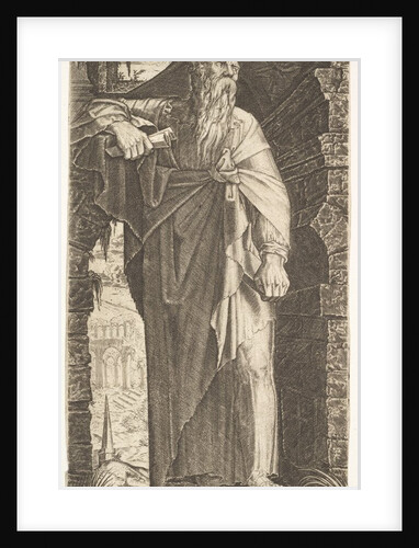 St. Paul standing under an overgrown arch, his left foot poised upon a rock, his right han…, 1545 by Lambert Suavius