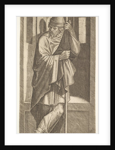 St. James Major leaning on a pole before a niche, his left leg crossed over his right, fro…, 1545 by Lambert Suavius