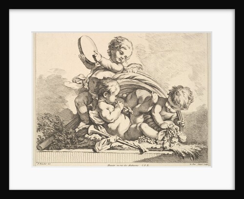 Three Cupids, Two Playing Music, One Holding Palm Leaves by Louis Felix de la Rue