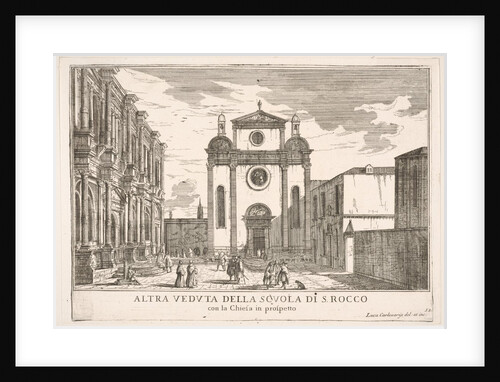Plate 38: View of the facade of the church of St. Roch and at left the facade of the Schoo…, 1703 by Luca Carlevarijs